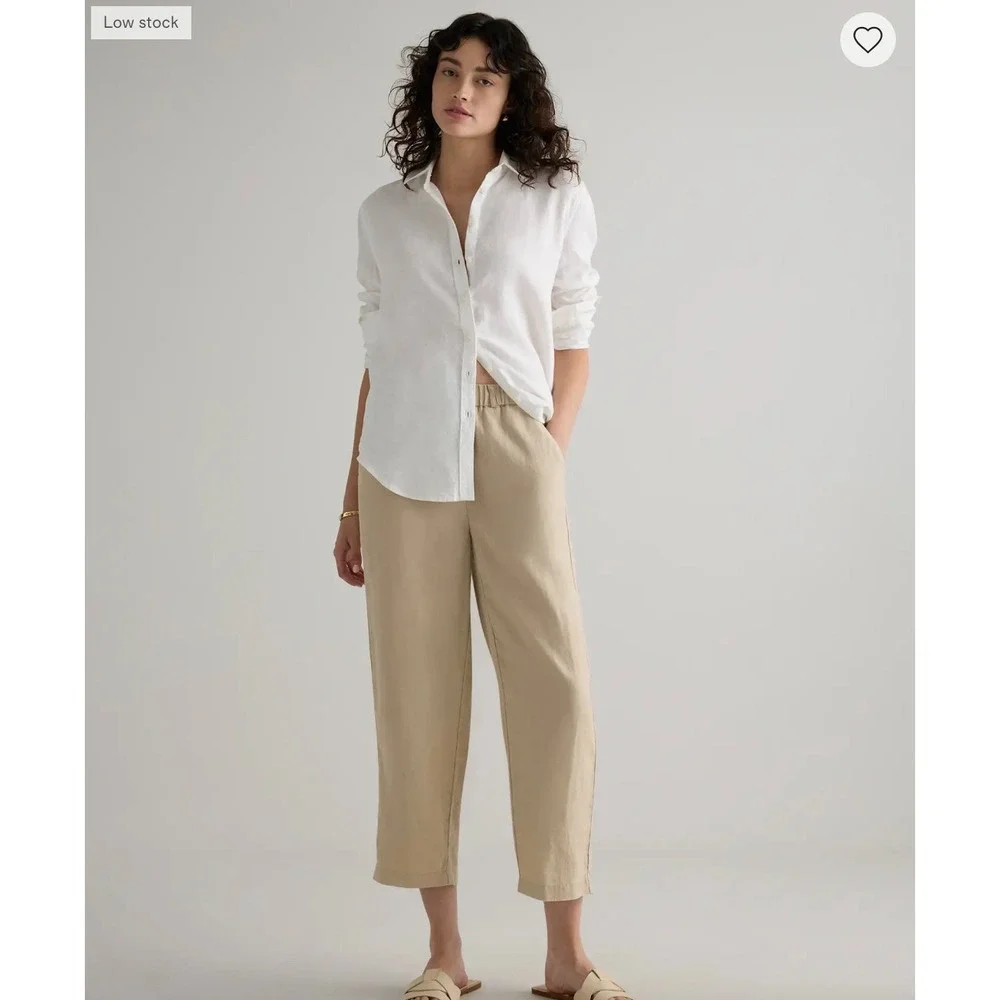 Quince Womens European Linen Wide Leg Cropped Pants Oatmeal Beige Size M